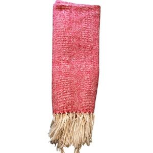 Red and Cream Knit Throw Lap Blanket with Fringe